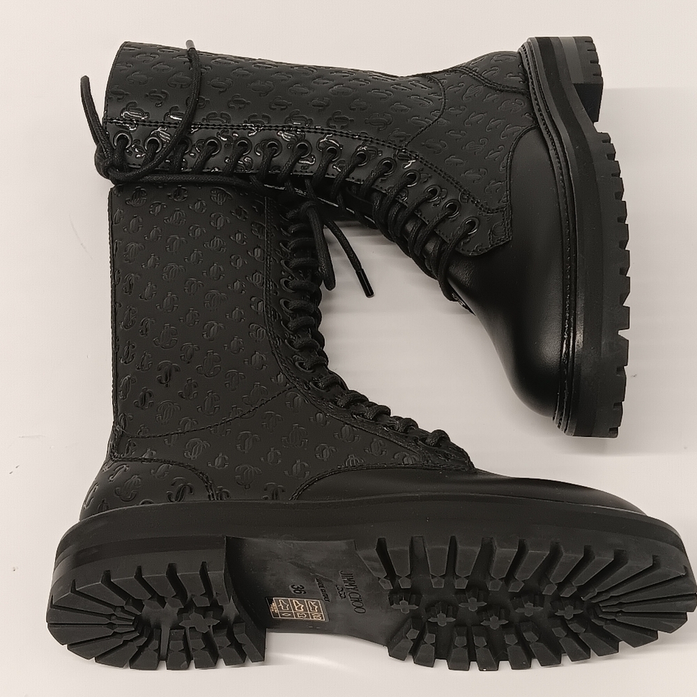 Jimmy Choo Women's Cora Logo Debossed Combat Boots - Picture 5 of 15
